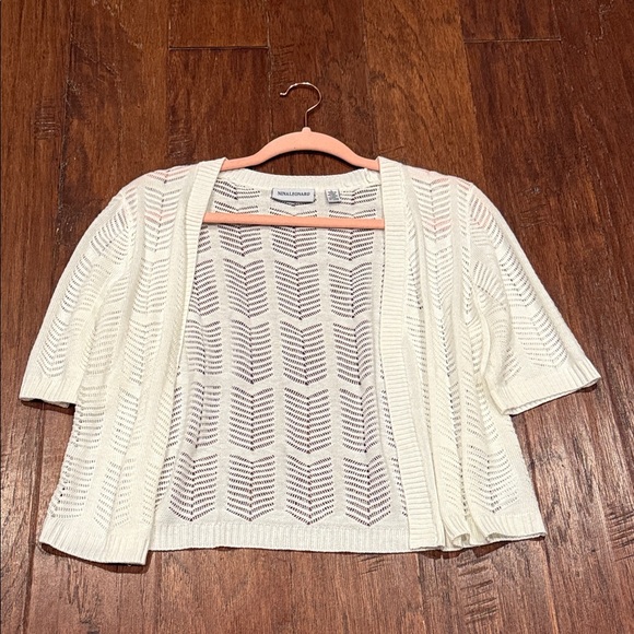 Large Nina Leonard Cream Colored Short Sleeve Cardigan - Picture 8 of 8